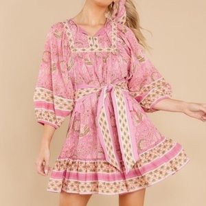 💕 CLEOBELLA Magdalena Mini Boho Barbie Dress ~ Pink Floral Block Print S Small